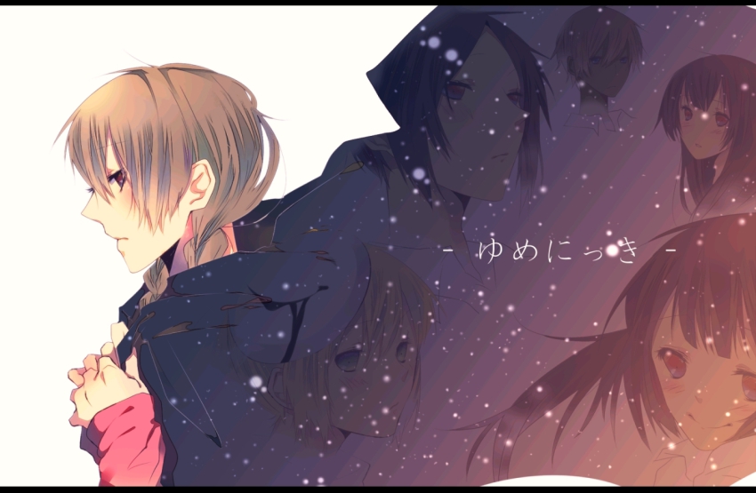 2boys 4girls bad_id bad_pixiv_id braid kureopatora madotsuki mask monoe monoko multiple_boys multiple_girls poniko profile sekomumasada_sensei shitaisan twin_braids uboa yume_nikki
