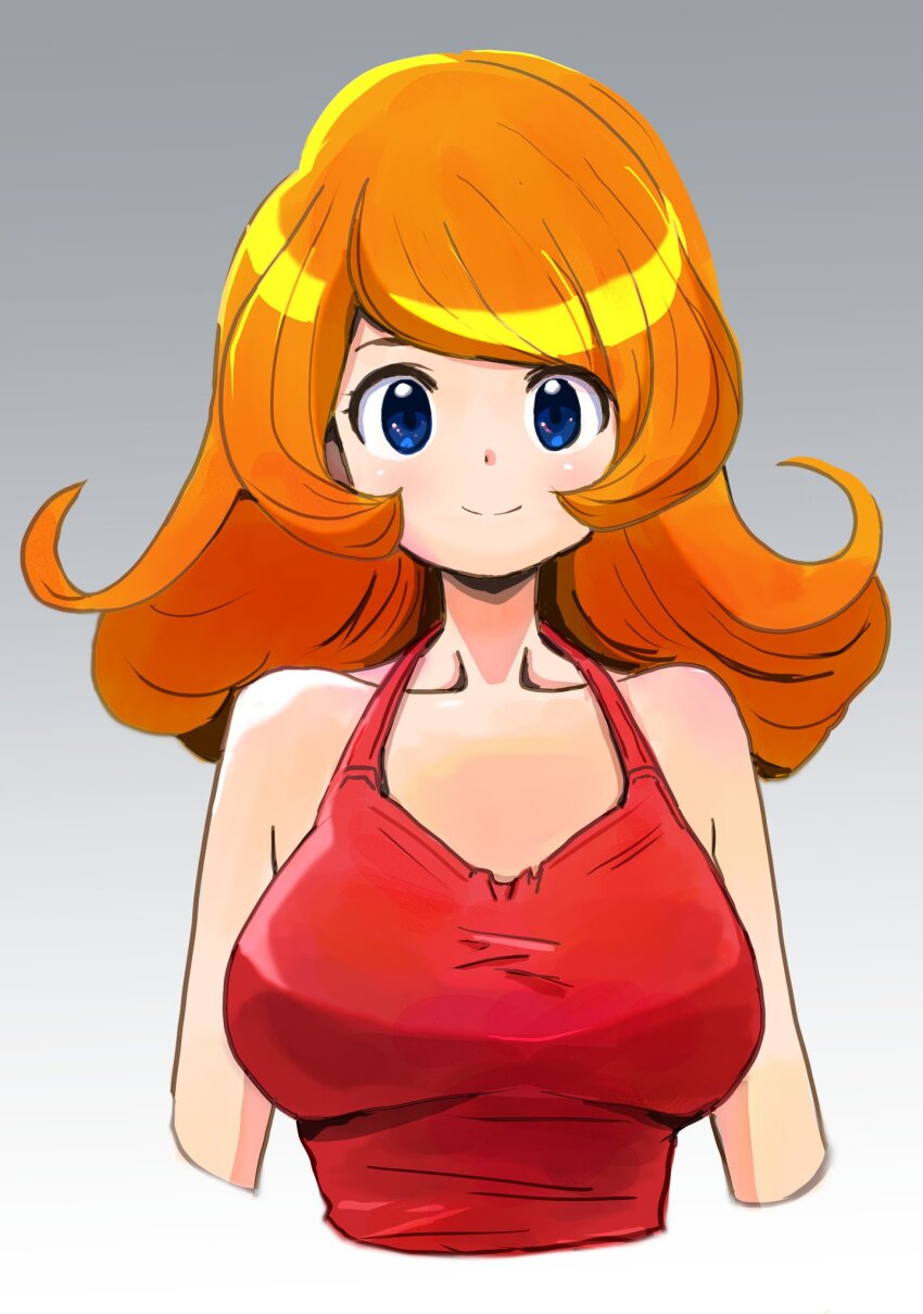 1girl bare_shoulders blue_eyes breasts detesu dress highres large_breasts long_hair mona_(warioware) nintendo orange_hair sleeveless warioware