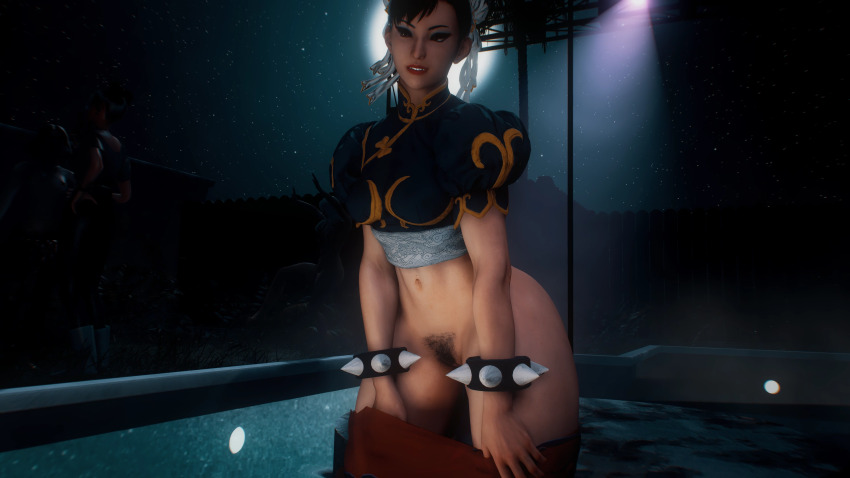 3d absurdres capcom chun-li highres pubic_hair street_fighter street_fighter_6 thighs undressing virt-a-mate wide_hips
