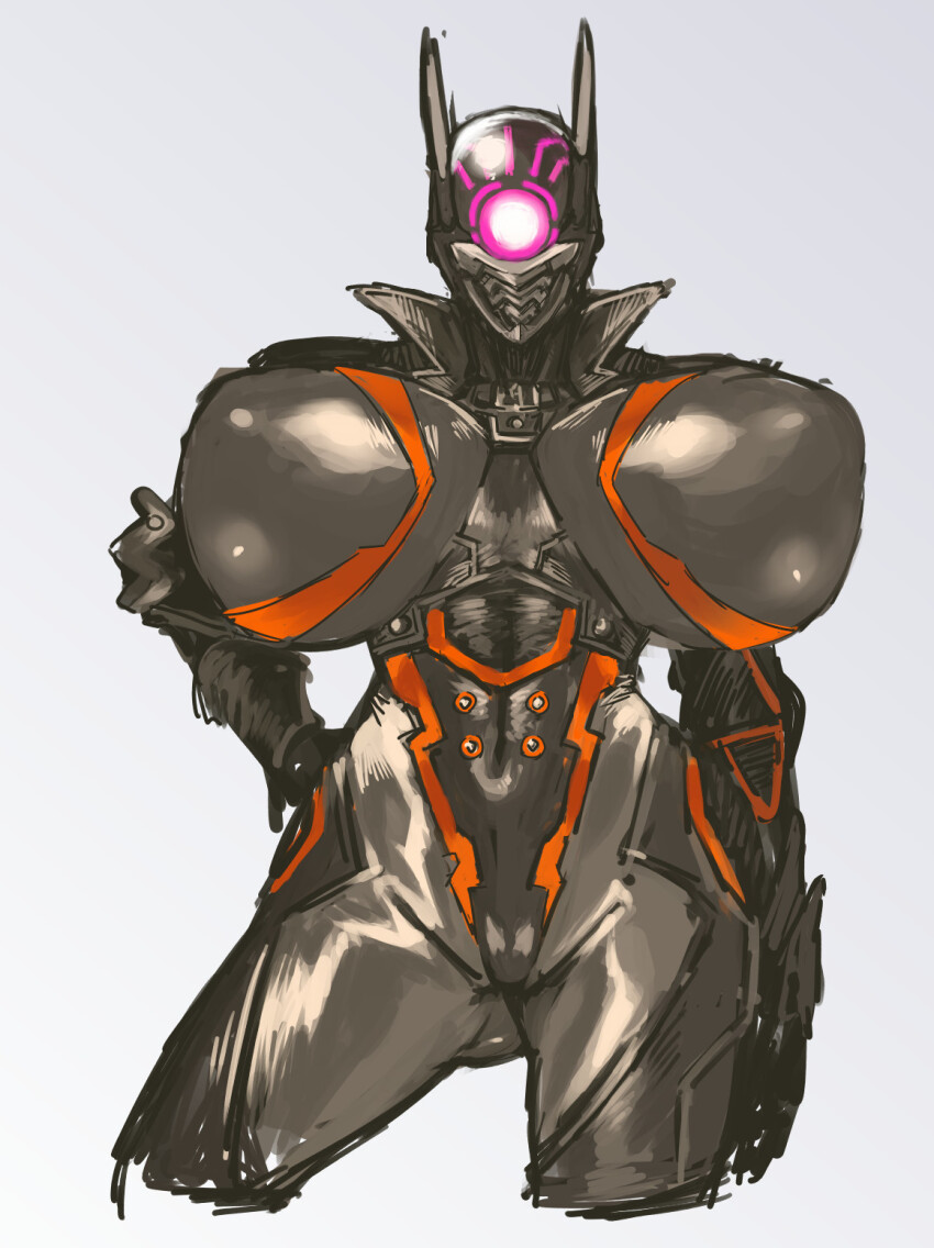 1girl biosuit breasts breasts_apart brunhild_(taimanin_asagi_battle_arena) curvy faceless faceless_female female_focus highleg highres huge_breasts looking_at_viewer monster_girl nameo_(judgemasterkou) neon_lights nipples no_eyes no_face no_mouth shiny_skin simple_background solo taimanin_(series) taimanin_rpgx thighs white_background wide_hips