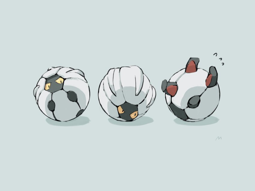 black_eyes bright_pupils colored_sclera commentary_request curled_up flying_sweatdrops gen_3_pokemon grey_background highres mokuzou_(moku_ssbu) nintendo no_humans pokemon pokemon_(creature) shelgon signature white_pupils yellow_sclera