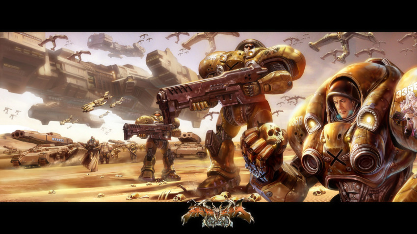 armor army azazel1944 battlecruiser_(starcraft) cannon damaged desert dirty dust energy_cannon fleet flying ghost_(starcraft) gun highres lights machine_gun marine_(starcraft) mecha military military_vehicle motor_vehicle power_armor raincoat realistic rifle robot roundel siege_tank_(starcraft) skull sniper_rifle soldier space_marine spacecraft starcraft starfighter sunglasses tank terran turret weapon wraith_(starcraft)