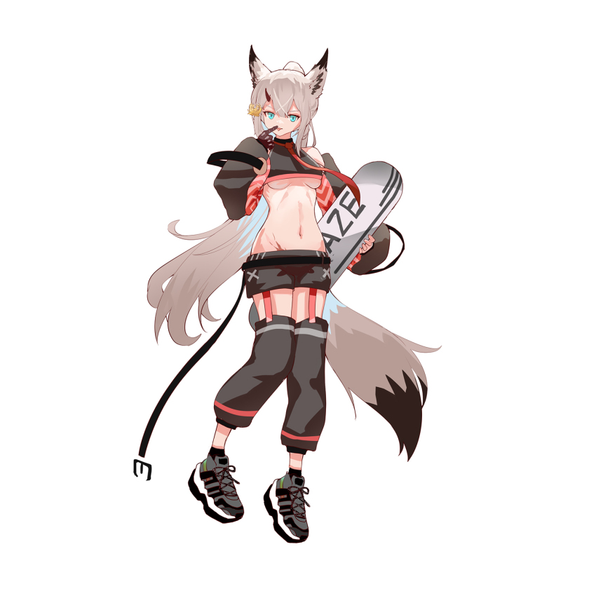 1girl azur_lane breasts fox_girl highres kawakaze_(azur_lane) liwendala midriff navel pants shoes sneakers stomach underboob