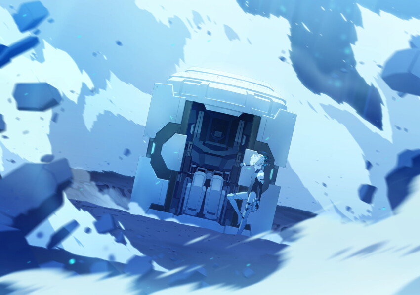 1girl bare_shoulders black_gloves black_leotard blonde_hair blue_archive blue_eyes blue_halo boots closed_mouth elbow_gloves fingerless_gloves game_cg gloves hair_bun halo highres leotard looking_at_viewer mecha_pilot_suit non-web_source official_alternate_costume official_art short_hair solo thigh_boots toki_(abi-eshuh)_(blue_archive) toki_(blue_archive) white_boots