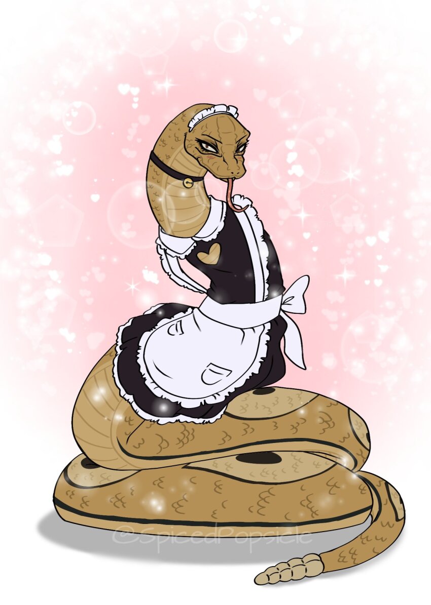 1girl artist_name beastars bell heart highres maid maid_headdress neck_bell no_humans pocket rattlesnake rokume_(beastars) scales snake solo spicedpopsicle tongue tongue_out