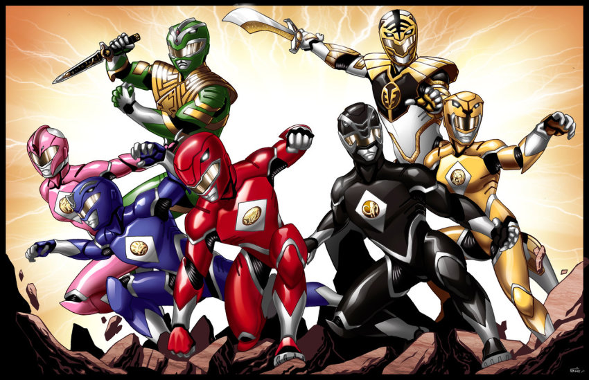 2girls 5boys [[ adam_park aisha_campbell alternate_costume arm_guards armor belt belt_buckle black_bodysuit blue_bodysuit bodysuit buckle dagger davidfernandezart dragon_ranger fighting_stance gloves gold_armor green_bodysuit helmet holding holding_dagger holding_knife holding_sword holding_weapon kiba_ranger kimberly_ann_hart knife mammoth_ranger mighty_morphin_black_ranger mighty_morphin_blue_ranger mighty_morphin_green_ranger mighty_morphin_pink_ranger mighty_morphin_power_rangers mighty_morphin_red_ranger mighty_morphin_white_ranger mighty_morphin_yellow_ranger multiple_boys multiple_girls pink_bodysuit power_rangers ptera_ranger red_bodysuit redesign rocky_desantos super_sentai sword tiger_ranger tokusatsu tommy_oliver tricera_ranger tyranno_ranger weapon white_bodysuit william_cranston yellow_bodysuit
