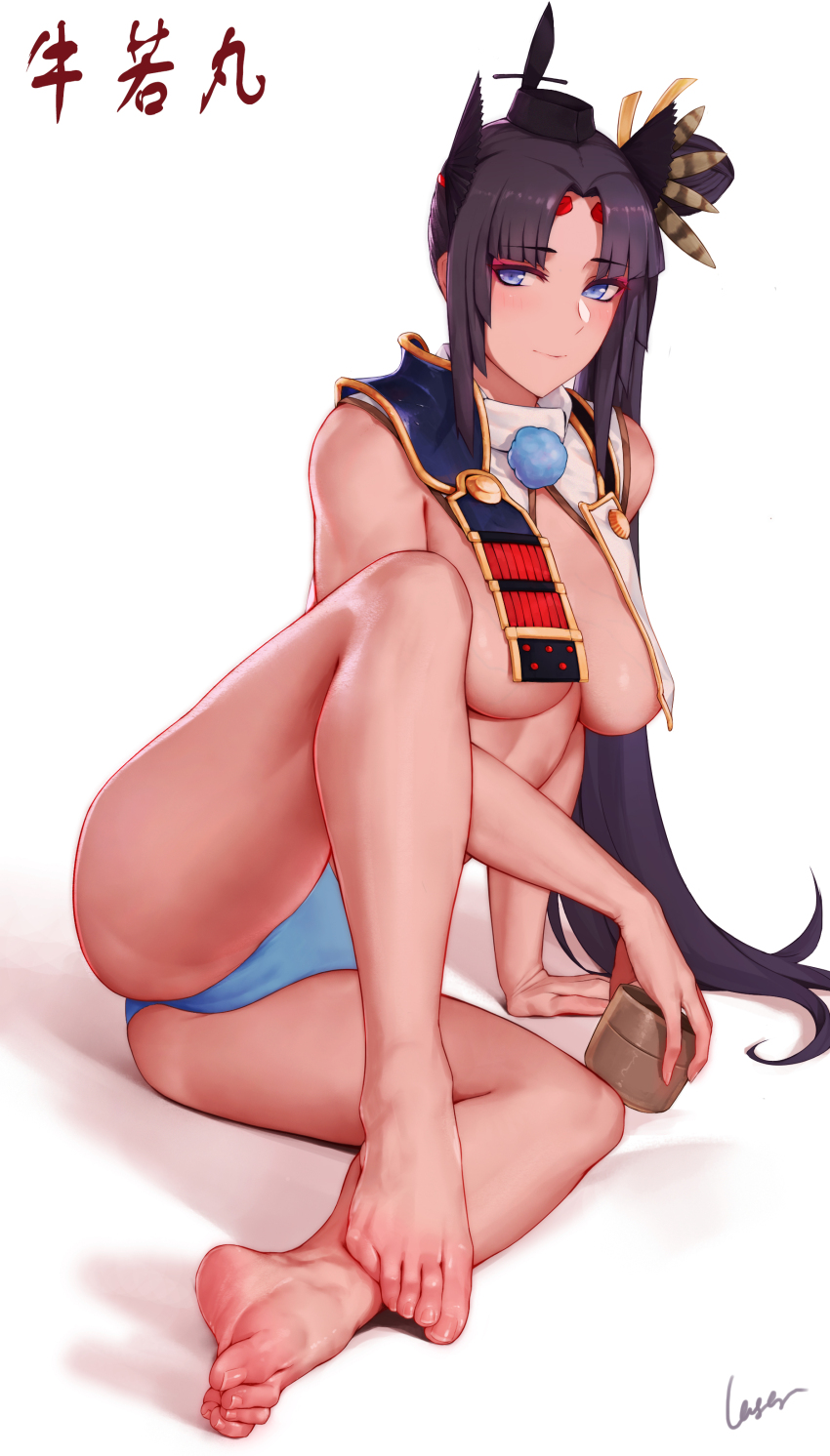 1girl absurdres black_hair blue_eyes blue_panties fate/grand_order fate_(series) feet highres laserflip panties underwear ushiwakamaru_(fate)
