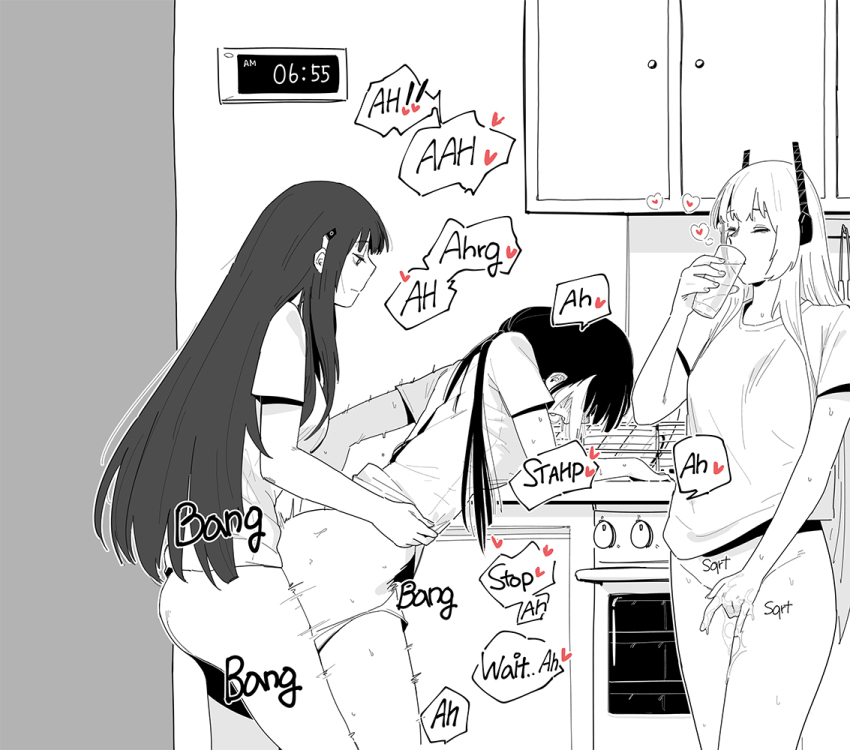 1futa 2girls bent_over blush bottomless cabinet casual cup dishes drinking faucet fingering from_side futa_with_female futanari girls&#039;_frontline greyscale headgear heart holding holding_cup huqu implied_futanari indoors ladle long_hair low_twintails m4_sopmod_ii_(girls&#039;_frontline) m4a1_(girls&#039;_frontline) masturbation monochrome multicolored_hair multiple_girls nonchalant oven panties panty_pull ro635_(girls&#039;_frontline) sex sex_from_behind shirt short_sleeves sink spoken_heart standing standing_sex streaked_hair timestamp torogao twintails underwear