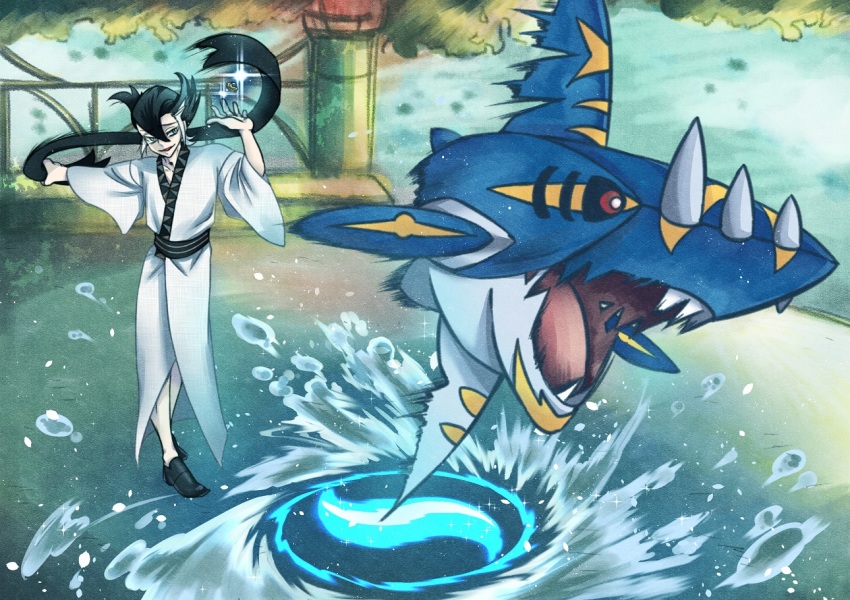 black_hair gen_3_pokemon grimsley_(pokemon) mega_pokemon mega_sharpedo nintendo pokemon pokemon_(creature) pokemon_sm sharpedo