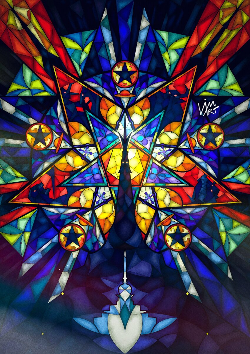 1other 5boys absurdres crest crown ethan-baron_v._nusjuro glowing glowing_eyes hat highres horns imu_(one_piece) jaygarcia_saturn marcus_mars multiple_boys one_piece orange_eyes red_eyes shepherd_ju_peter signature silhouette stained_glass star_(symbol) straw_hat throne topman_warcury vimart