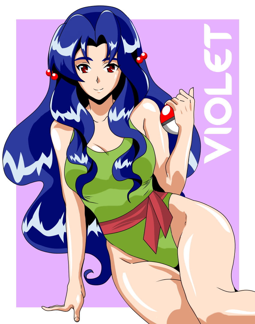 azielarcangel gym_leader highres leotard nintendo pokemon pokemon_(anime) pokemon_(classic_anime) purple_hair self-upload violet_(pokemon)