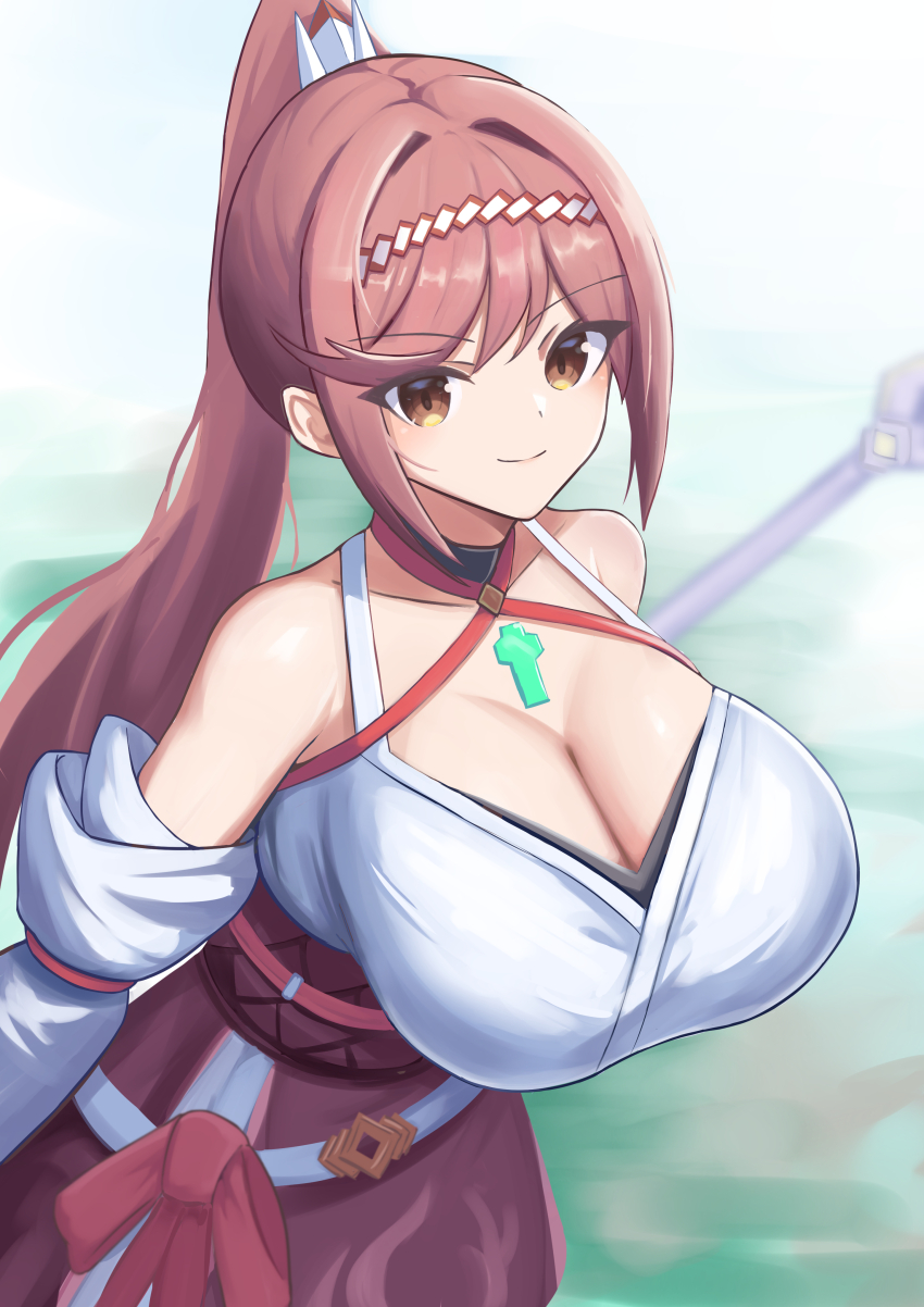 1girl absurdres breasts chest_jewel core_crystal_(xenoblade) flipped_bangs glimmer_(xenoblade) hairband highres large_breasts solo tirari9336_(mochila9336) two-tone_hairband xenoblade_chronicles_(series) xenoblade_chronicles_3 xenoblade_chronicles_3:_future_redeemed