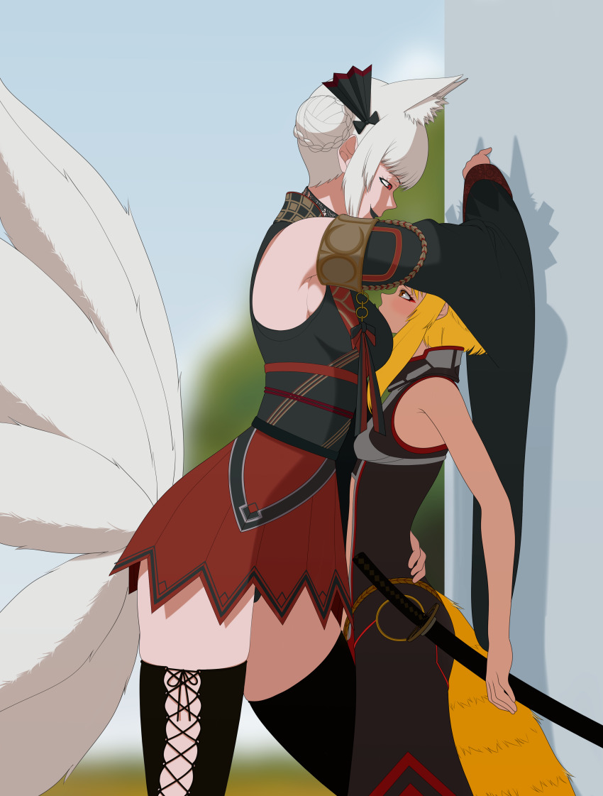 2girls absurdres against_wall age_difference animal_ears arianne_(artist) bad_end black_thighhighs breast_smother breasts breasts_in_face captured clothed_sex clothing_cutout commission defeat domination dominatrix dress dry_humping face_to_breasts femdom forced forced_orgasm fox_ears fox_girl fox_tail grinding grinding_over_clothes hakama hakama_skirt hand_on_another&#039;s_back helpless highres holding humiliation humping imminent_kiss imminent_orgasm imminent_penetration imminent_rape in_heat instant_loss japanese_clothes kabedon kitsune knee_between_legs large_breasts medium_breasts multiple_girls older_woman_and_younger_girl orgasm_denial panties pantyshot pushing rape rubbing rubbing_crotch sarayah scabbard sheath short_dress size_difference skirt small_breasts smile smother smug submission sword tail tail_through_clothes thighhighs through_clothes trapped underwear weapon