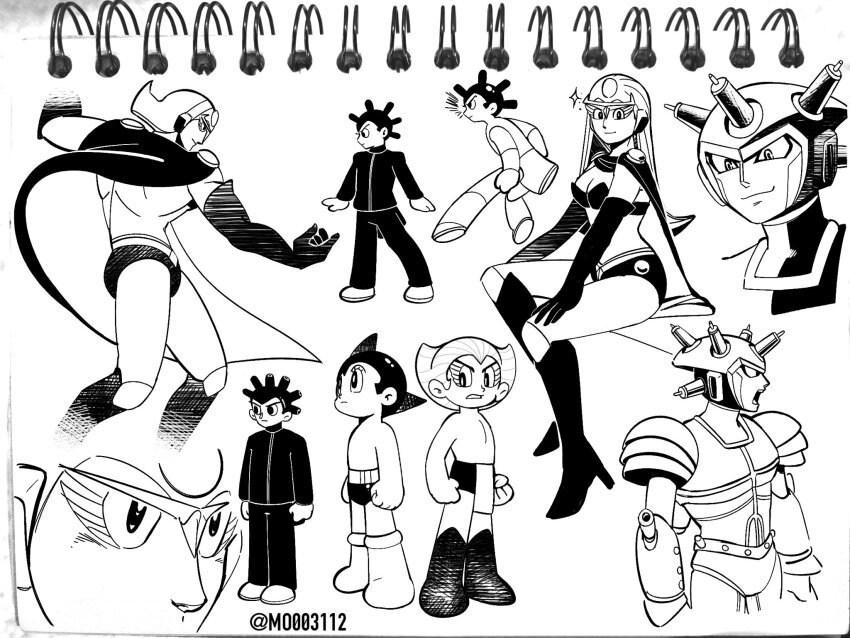 2boys android artist_name atlas_(tetsuwan_atom) atom_(tetsuwan_atom) black_hair genderswap helmet highres mo003112 multiple_boys muscular muscular_male no_humans photo_(medium) robot school_uniform signature spiked_hair tetsuwan_atom tetsuwan_atom_(1980) tetsuwan_atom_(2003)