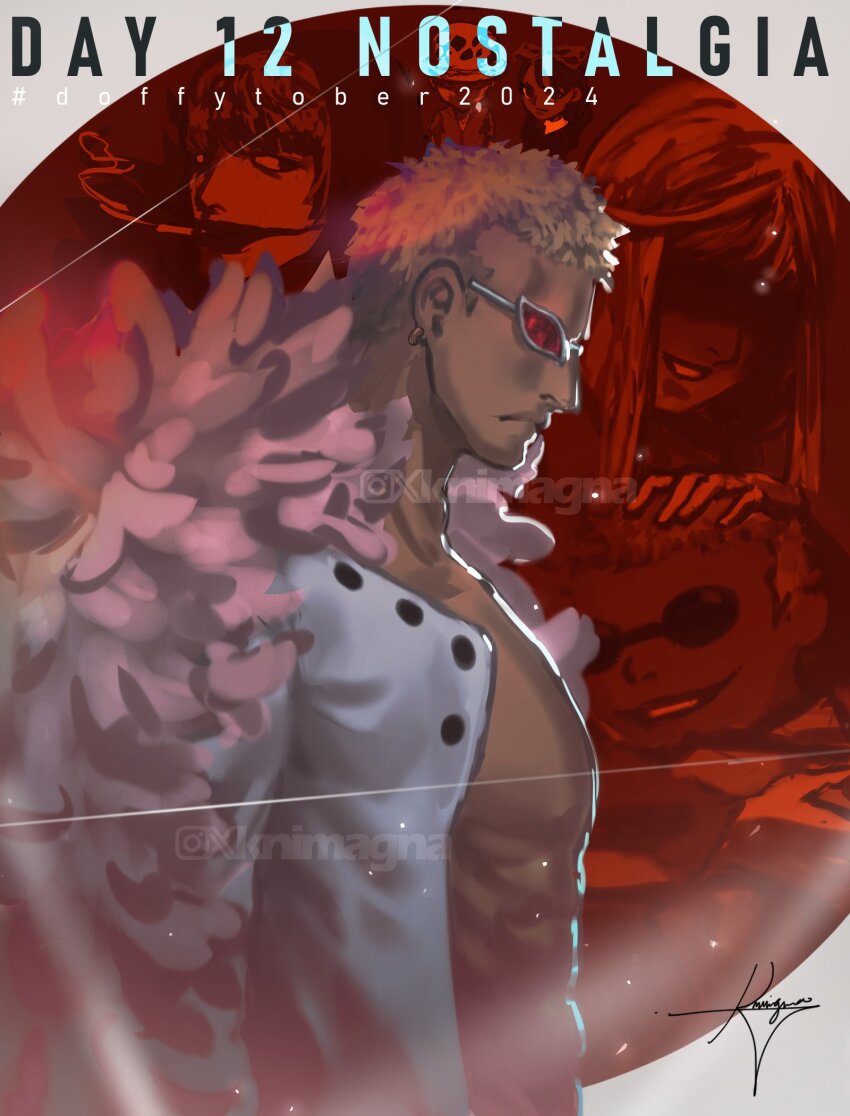 2024 2girls 3boys aged_down artist_logo baby_5 black_hair blonde_hair bow brothers child cigarette coat donquixote&#039;s_mother_(one_piece) donquixote_doflamingo donquixote_rocinante earrings english_text family hair_bow hat highres inktober jewelry knimagna logo long_hair makeup mother_and_son multiple_boys multiple_girls muscular muscular_male one_piece open_clothes open_shirt pink_coat remembering serious shaded_face shirt short_hair siblings signature smoking sunglasses thread trafalgar_law upper_body white_hat white_shirt