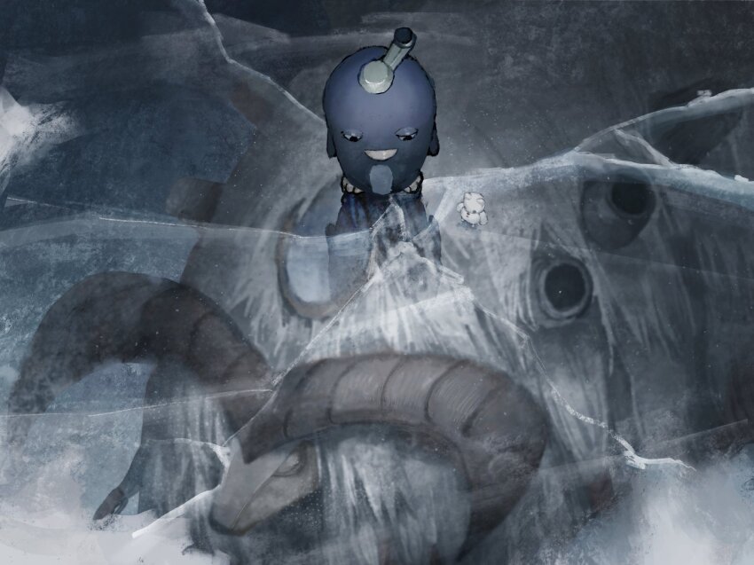 ancientmegatheriumon bird closed_eyes daipenmon digimon digimon_(creature) frozen highres horns penguin snowman ten_legendary_warriors yukidarumon