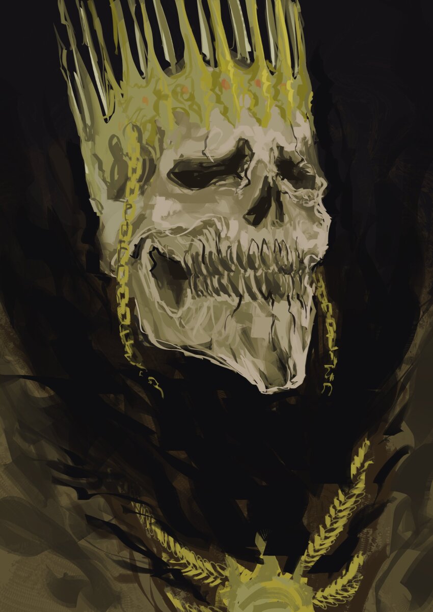 1boy absurdres baraggan_louisenbairn bleach chain closed_mouth commentary crown highres looking_to_the_side male_focus nitrovu portrait resurreccion skeleton sketch skull solo teeth