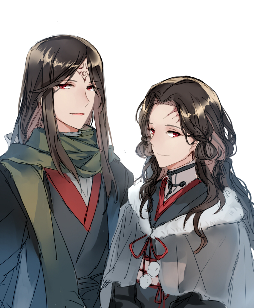 1boy 1girl almedha_(fire_emblem) black_hair brother_and_sister closed_mouth fire_emblem fire_emblem:_path_of_radiance fire_emblem:_radiant_dawn highres jnsghsi long_hair looking_at_viewer nintendo rajaion_(fire_emblem) red_eyes siblings upper_body