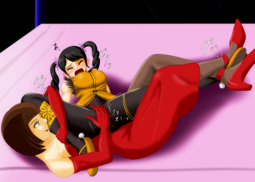 2girls anna_williams doryu0 fingering joint_lock ling_xiaoyu multiple_girls ryona smile tagme tekken yuri