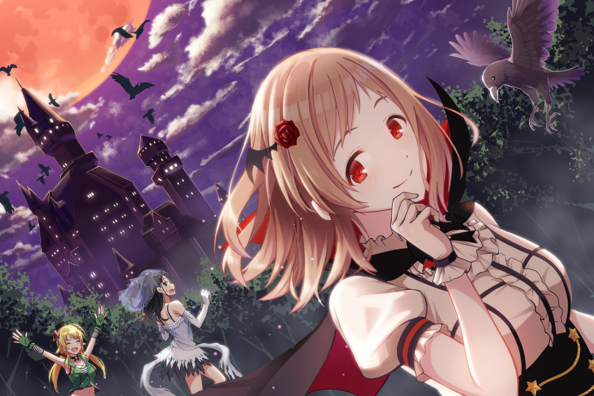 3girls hachimiya_meguru halloween halloween_costume highres idolmaster idolmaster_shiny_colors kazano_hiori macha0331 multiple_girls red_eyes sakuragi_mano tagme