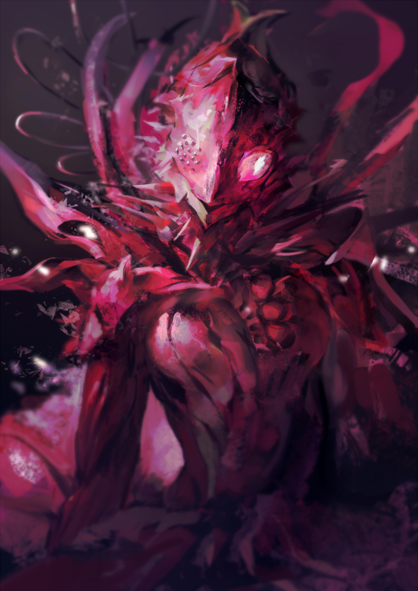 1girl aituoku dark female_focus gauna gradient_background highres looking_at_viewer monster_girl shiraui_tsumugi sidonia_no_kishi solo tentacles upper_body