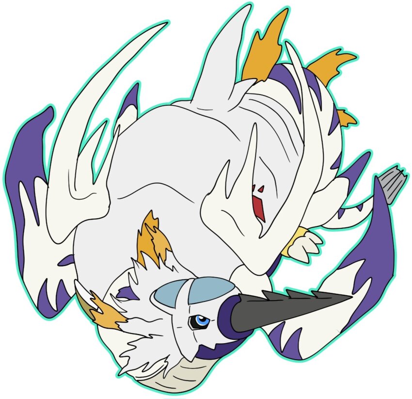armor blue_eyes digimon digimon_(creature) digimon_xros_wars digimon_xros_wars:_toki_wo_kakeru_shounen_hunter-tachi fusion harpoon highres plesiomon solo submarimon xros_up_submarimon_(plesiomon)