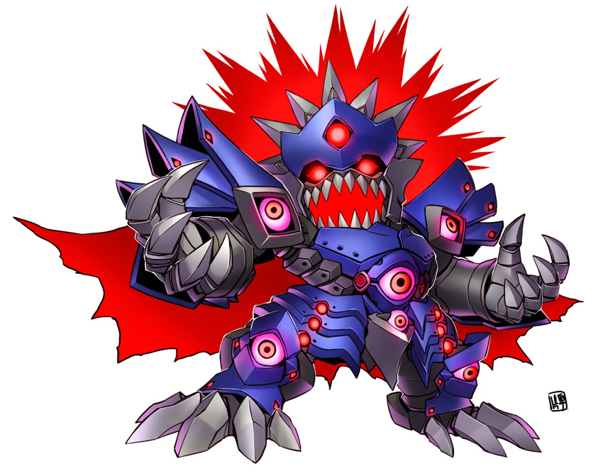 apotheosized_valefor(srw) armor blue_armor extra_eyes fangs fighting_stance fingernails highres long_hair looking_at_viewer mecha nakano_haito no_humans red_eyes red_hair robot sharp_fingernails sharp_teeth sharp_toenails solo standing super_robot super_robot_wars super_robot_wars_compact_3 super_robot_wars_original_generation super_robot_wars_original_generation_gaiden teeth toenails valefor_(srw) very_long_hair