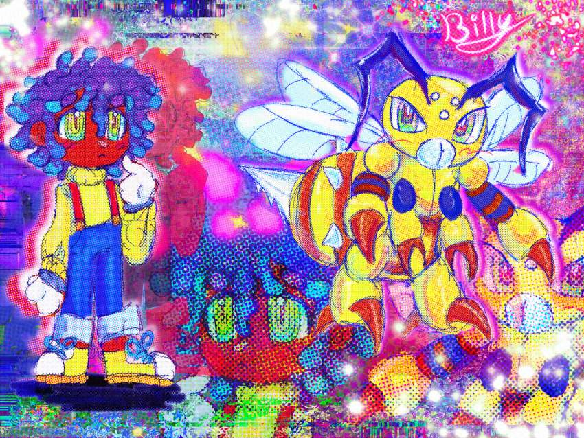 antennae bee blue_hair bug digimon digimon_(creature) funbeemon green_eyes highres insect