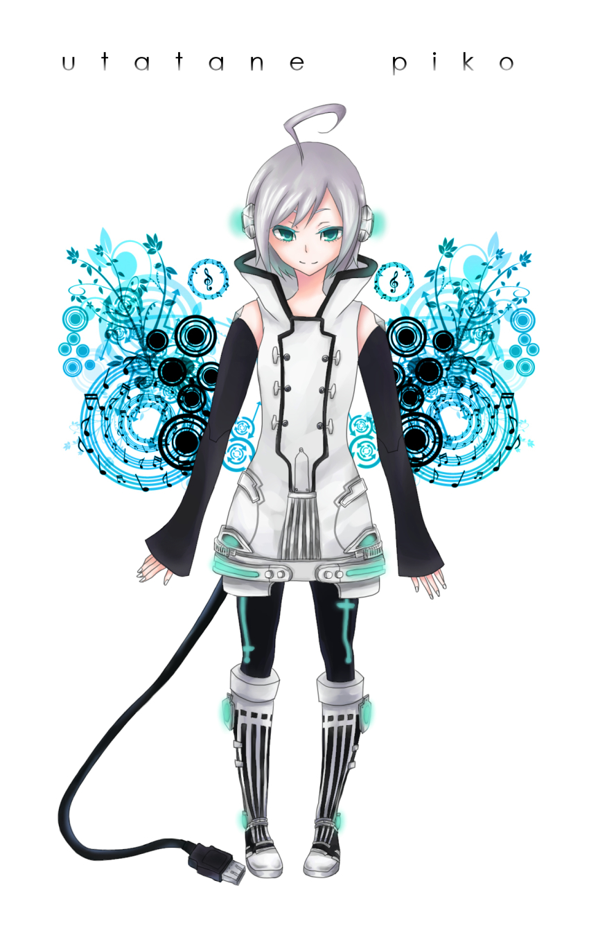1boy blue_eyes full_body grey_hair headphones highres male_focus solo usb utatane_piko vocaloid white_background