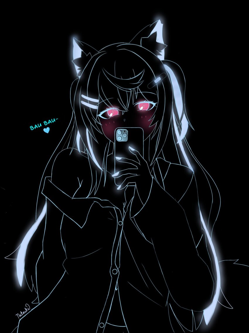 1girl cellphone fuwawa_abyssgard highres hololive hololive_english long_hair phone smartphone virtual_youtuber