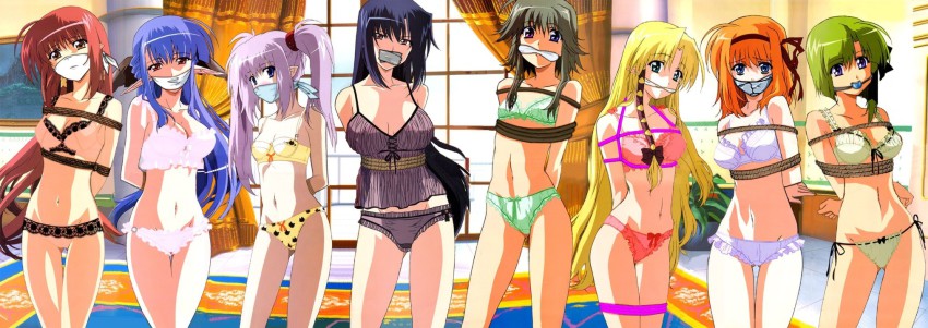 00s 6+girls ball_gag bdsm benibara_nadeshiko bondage bound bra cleave_gag cloth_gag fuyou_kaede gag gagged harem highres improvised_gag kareha lingerie lisianthus long_image mayumi_thyme multiple_girls nerine cloth_gag panties primula rope shibari shigure_asa shuffle! tape tape_gag third-party_edit underwear wide_image
