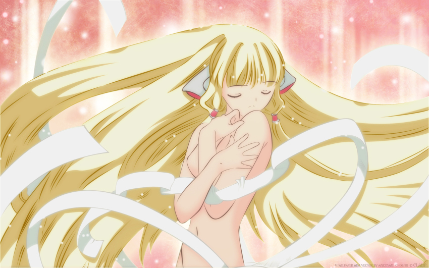 00s animal_ears blonde_hair chii chobits highres long_hair nude ribbon very_long_hair