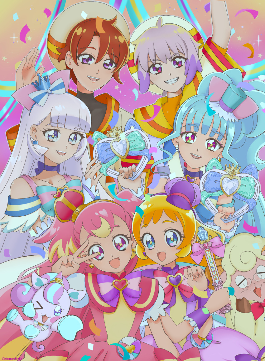 absurdres cure_friendy cure_lillian cure_nyammy cure_wonderful highres inukai_iroha inukai_komugi magical_girl mehmeh_(wonderful_precure!) nekoyashiki_mayu nekoyashiki_yuki nico-sama non-web_source precure toyama_daifuku toyama_satoru wonderful_precure!