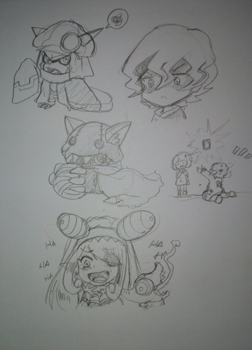 appmon digimon digimon_universe:_appli_monsters gatchmon hackmon_(appmon) highres kashiki_ai katsura_rei konna-nani mienumon offmon sketch