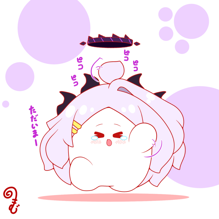 &gt;_&lt; afterimage ahoge ahoge_wag blue_archive blush chibi closed_eyes colored_shadow expressive_hair full_body grey_hair hair_ornament hairclip halo highres hina_(blue_archive) horns kurukurumagical long_hair open_mouth parted_bangs running shadow single_hair_intake solo tears translation_request very_long_hair waving white_background