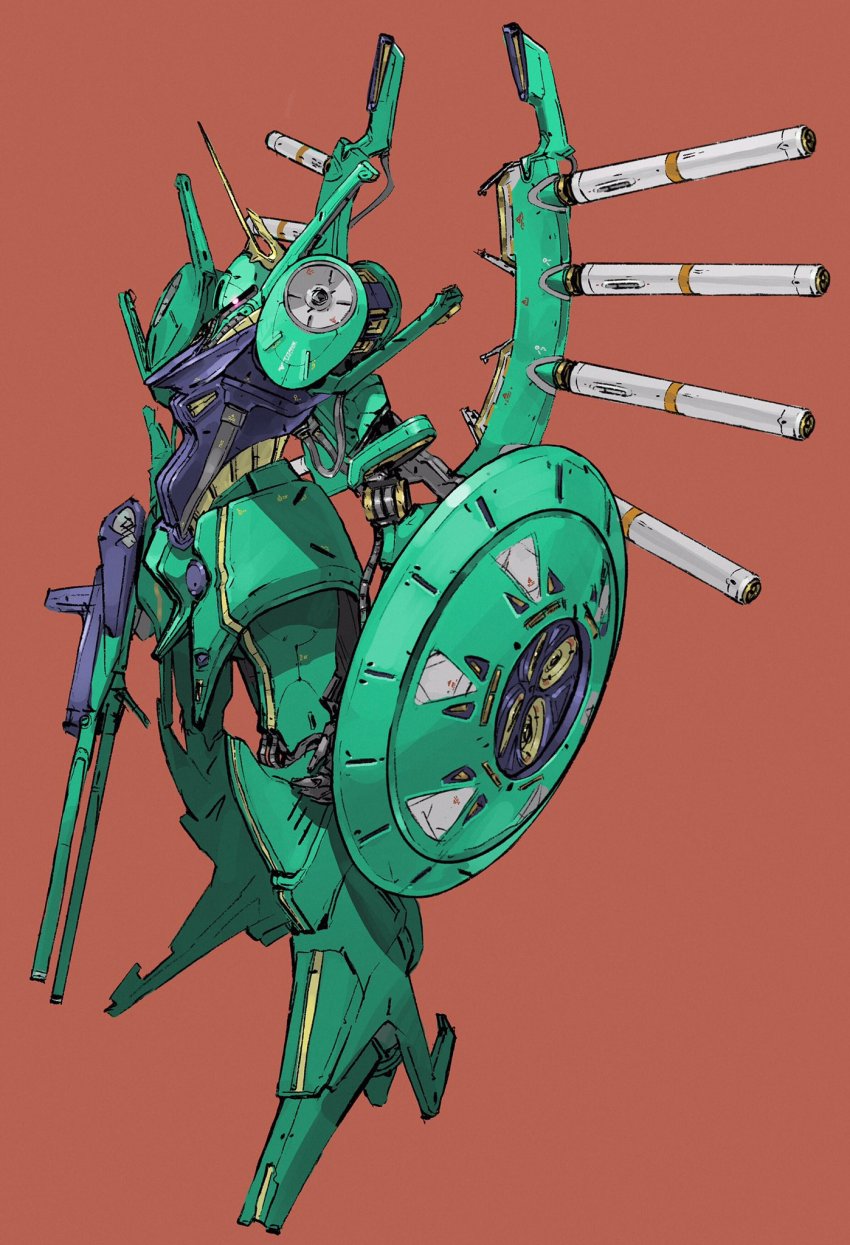 floating gun gundam highres holding holding_gun holding_shield holding_weapon looking_at_viewer mecha no_humans one-eyed palace_athene peter_(peter6409) red_background redesign robot science_fiction shield solo weapon zeta_gundam