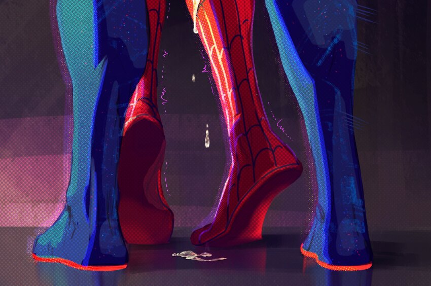 2boys blue_bodysuit bodysuit couple cum cumdrip feet foot_focus highres implied_anal implied_sex male_focus marvel miguel_o&#039;hara multiple_boys niksaf peter_b_parker red_bodysuit spider-man:_across_the_spider-verse spider-man_(2099) spider-man_(series) spider-verse two-tone_bodysuit yaoi