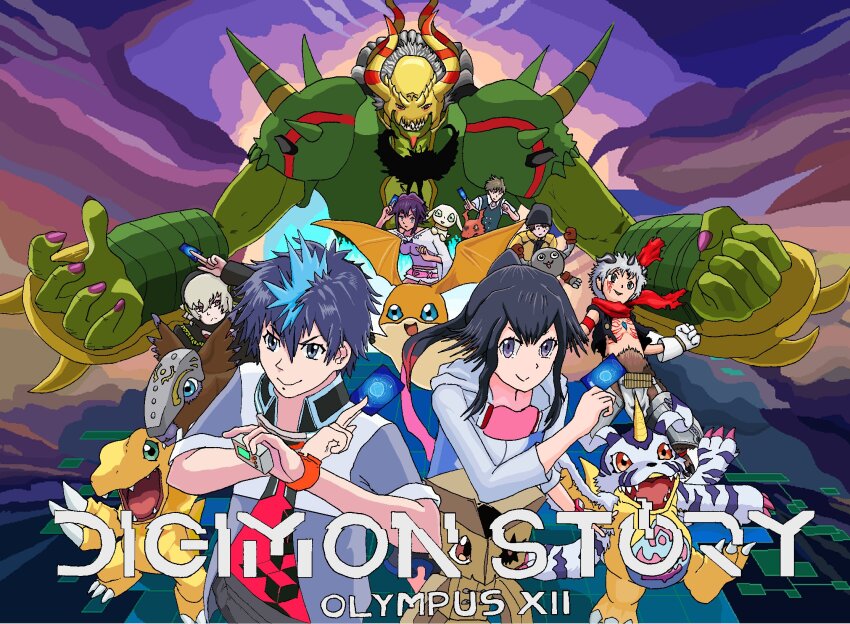 aegiomon agumon bacomon bakumon digimon digimon_(creature) gabumon guilmon highres hirose_kouta holy_ring horns mamemon mameo_(digimon) oofuchi_himari patamon plotmon plutomon sharp_teeth shiki_(digimon_world_-next_0rder-) takuto_(digimon_world_-next_0rder-) teeth titamon tsuzuki_shoma