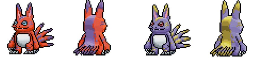 blue_eyes digimon digimon_(creature) elecmon elecmon_(violet) fangs red_eyes smile tail