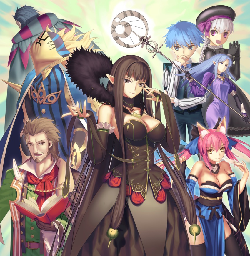 10s 4boys 4girls alice_(fate) animal_ears avicebron_(fate) bare_shoulders black_eyes black_gloves black_hair black_legwear blue_eyes blue_hair book braid breasts bridal_gauntlets brown_eyes brown_hair cleavage covering_own_mouth detached_sleeves dress fate/apocrypha fate/extra fate/extra_ccc fate/stay_night fate/zero fate_(series) fur_trim gilles_de_rais_(caster)_(fate) gilles_de_rais_(fate) gloves hand_over_own_mouth hans_christian_andersen_(fate) hat hecate&#039;s_staff_(fate) highres large_breasts looking_at_viewer medea_(caster)_(fate) medea_(fate) multiple_boys multiple_girls nursery_rhyme_(fate) nursery_rhyme_(fate/grand_order) open_mouth pink_hair pointy_ears semiramis_(fate) short_hair silver_hair staff tamamo_no_mae_(fate) thighhighs trait_connection tsukikanade twin_braids twintails william_shakespeare_(fate) yellow_eyes