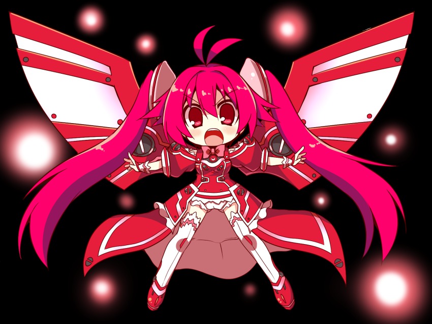 1girl black_background chibi female_focus frown highres long_hair looking_at_viewer nanateru open_mouth simple_background solo twintails vividred vividred_operation