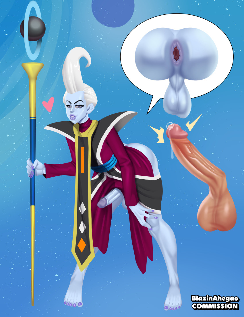 1other absurdres anus blazinahegao clothes dragon_ball dragon_ball_super flying highres imminent_anal imminent_penetration large_penis large_testicles yaoi medium_hair night night_sky open_clothes penis penis_size_difference presenting sky space star_(sky) stick testicles veins veiny_penis whis white_hair