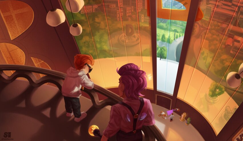3boys child commentary dale_dimmadome dev_dimmadome english_commentary fairy fairy_wings floating_crown from_behind glasses highres holding holding_wand hood hoodie indoors long_sleeves male_focus multiple_boys orange_hair peri_(fairly_oddparents) purple_hair purple_shirt shentezzu_(tezzu) shirt suspenders the_fairly_oddparents the_fairly_oddparents:_a_new_wish wand white_hoodie wings