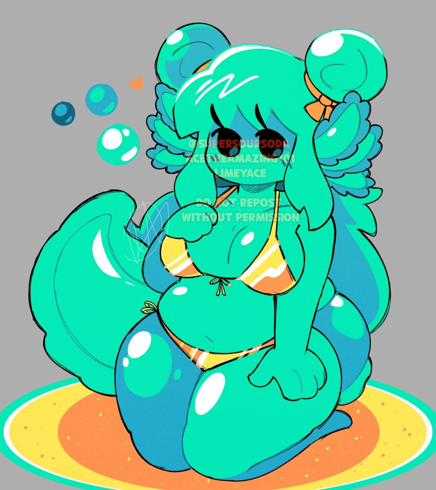 axolotl axolotl_girl bikini highres non-web_source original seiza sitting supersoursoda swimsuit