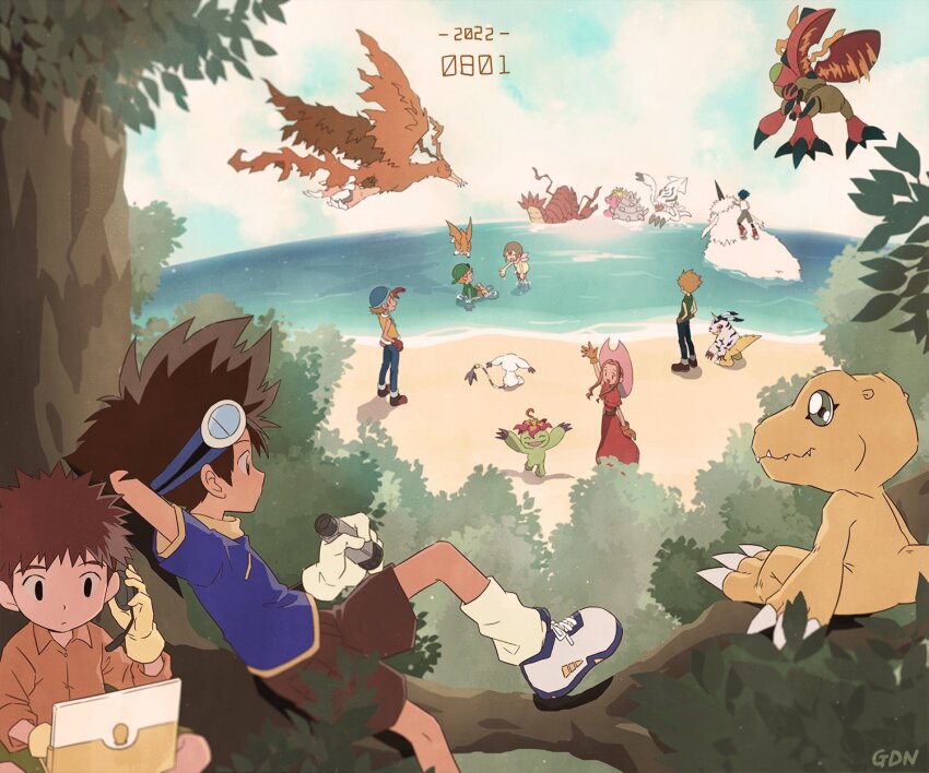 3girls 5boys agumon bird birdramon bug cat digimon digimon_adventure ebidramon gabumon gesomon glasses highres holy_ring ikkakumon ishida_yamato izumi_koshiro jewelry kido_jo multiple_boys multiple_girls palmon patamon reptile ring shellmon tachikawa_mimi tailmon takaishi_takeru takenouchi_sora tentomon wings yagami_hikari yagami_taichi
