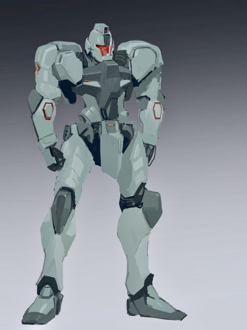 assault_visor full_body gradient_background gundam highres looking_ahead mecha mobile_suit no_humans original rintaro_komori robot science_fiction solo standing