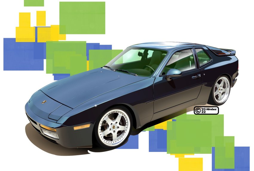 blue_car car from_side highres motor_vehicle nimbus_goldbrum no_humans original photorealistic porsche porsche_944 realistic solo sports_car vehicle_focus wheel