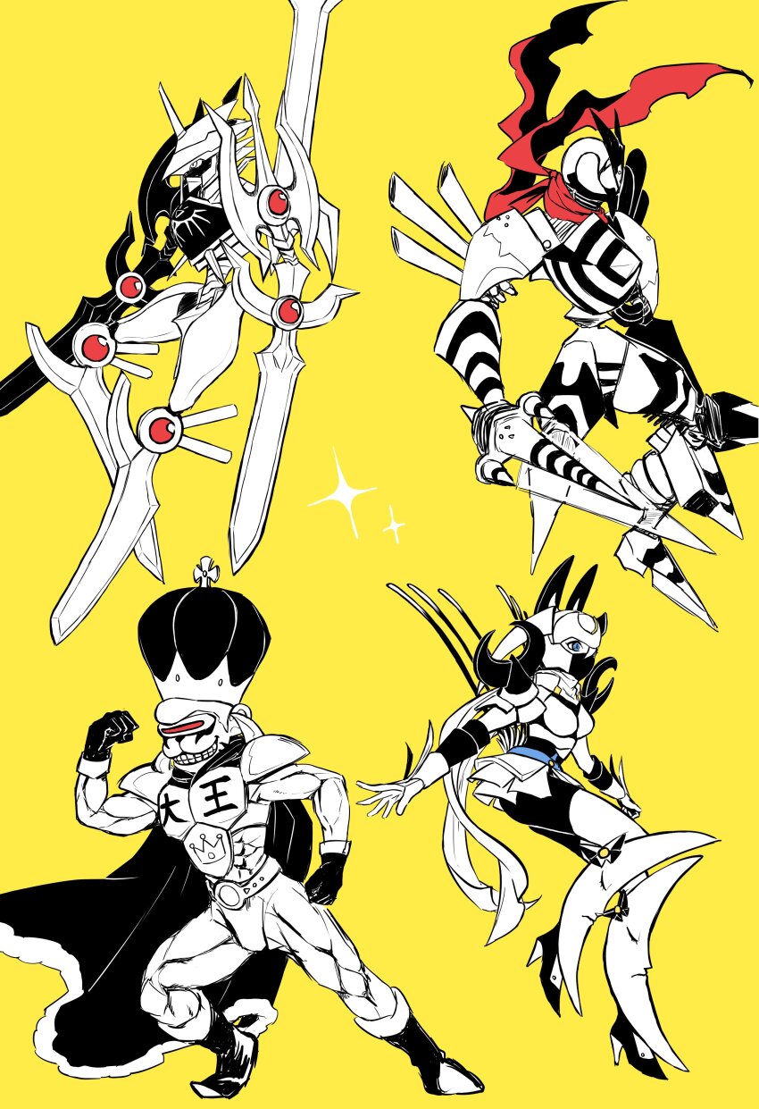 absurdres armor crescent_moon dianamon digimon digimon_(creature) durandamon highres kingetemon mask moon tigervespamon