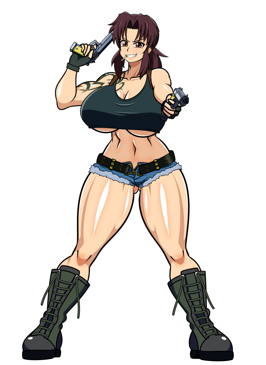 absurdres black_lagoon breasts cigarette gun hayakawakenn highres revy_(black_lagoon) smoking tagme underboob weapon