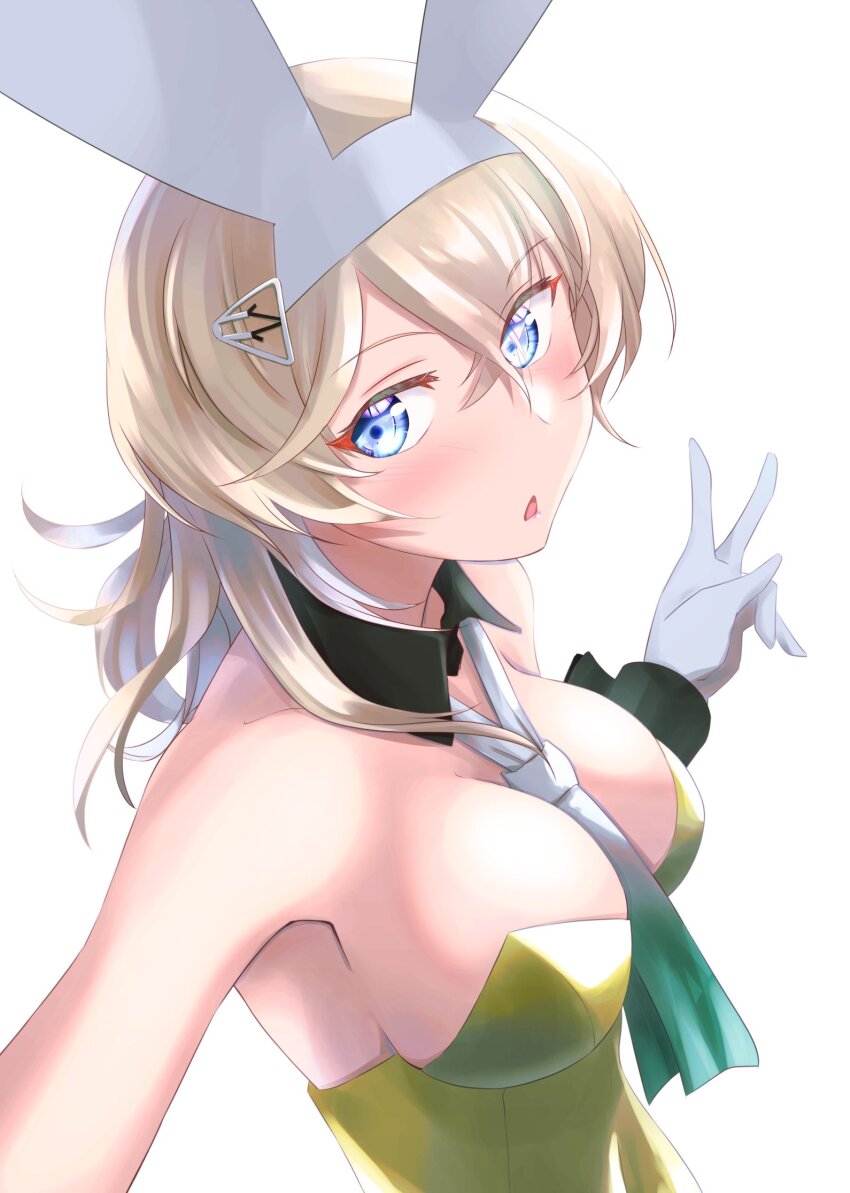 1girl blonde_hair blue_eyes breasts green_leotard highres kantai_collection large_breasts leotard medium_hair playboy_bunny solo tsukasa_(tukasa_br) tuscaloosa_(kancolle)